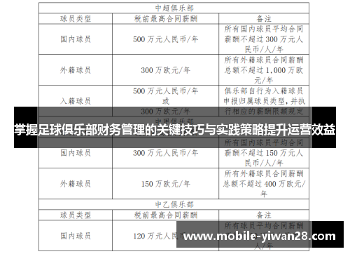 掌握足球俱乐部财务管理的关键技巧与实践策略提升运营效益 掌握足球俱乐部财务管理的关键技巧与实践策略提升运营效益